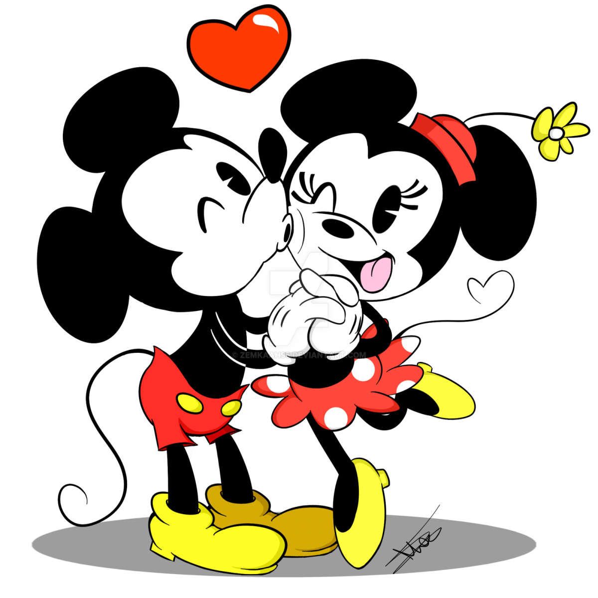 Imágen de amor de Minnie y Mickey besandose cuando eran niños